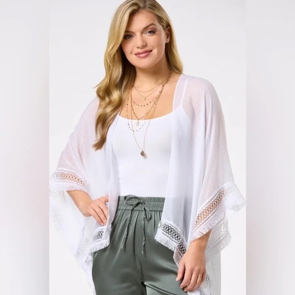 ❄️ Cato | CROCHET TRIM KIMONO BRIGHT WHITE ONE-SIZE